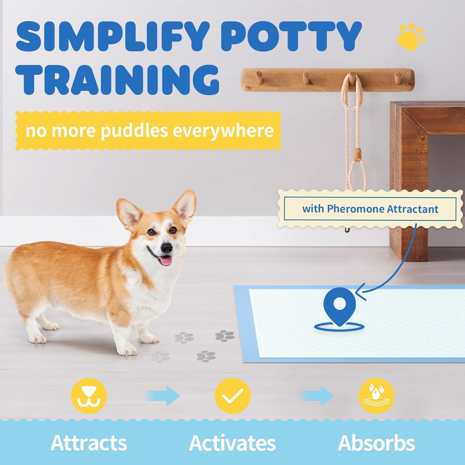 Powools 100-Pack X-Large Puppy Pads - 34'' x 28'' Pee Pads for Dogs Potty Training with Leak-Proof Quick-Dry Design, 6-Layer Wee Wee Pads for Dogs, Blue