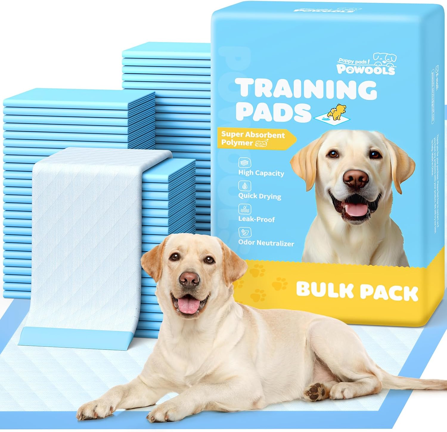 Powools 100-Pack X-Large Puppy Pads - 34'' x 28'' Pee Pads for Dogs Potty Training with Leak-Proof Quick-Dry Design, 6-Layer Wee Wee Pads for Dogs, Blue